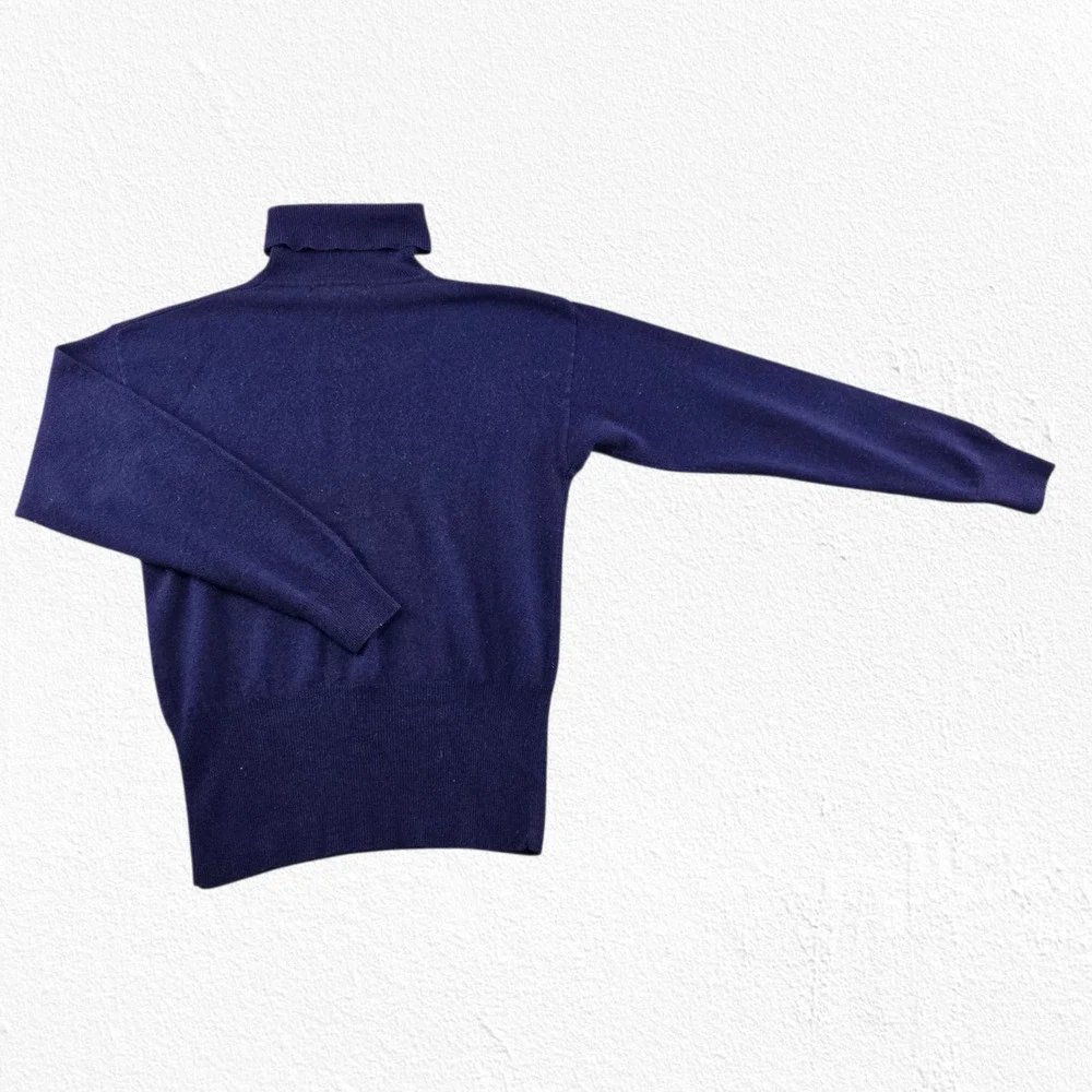 Vintage 80s Navy Blue Lambswool Angora Fitted Turtleneck Sweater Size Medium